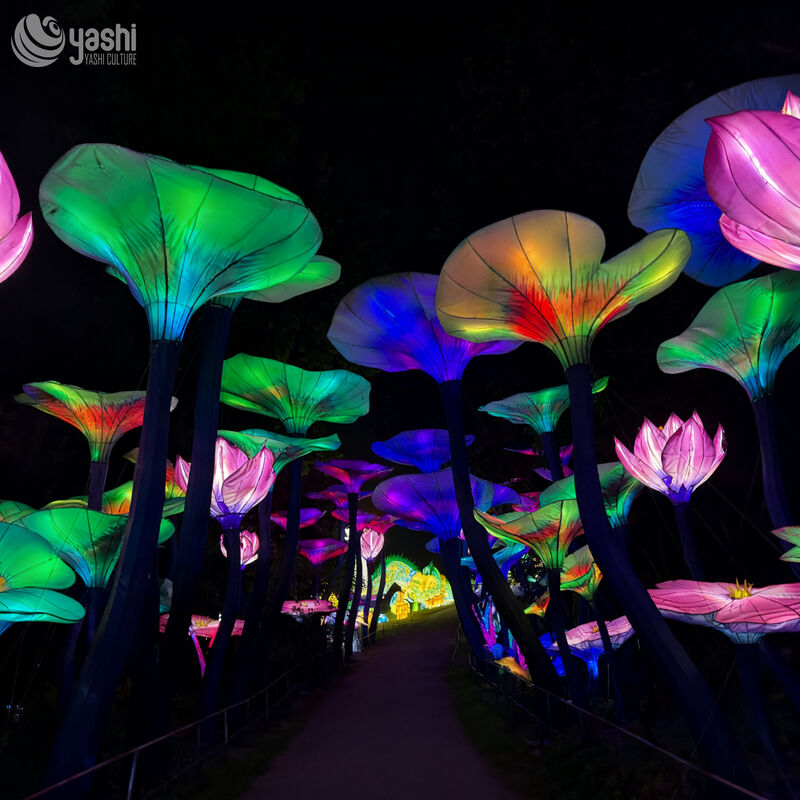 Custom Colorful Lotus & Lotus Leaf Path Lantern, LED Flower Light Decoration for Garden Walkway, Scenic Spot and Lantern Festival