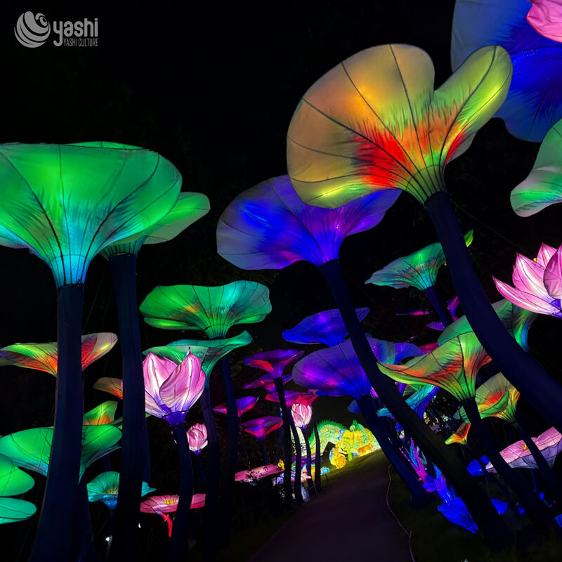Custom Colorful Lotus & Lotus Leaf Path Lantern, LED Flower Light Decoration for Garden Walkway, Scenic Spot and Lantern Festival