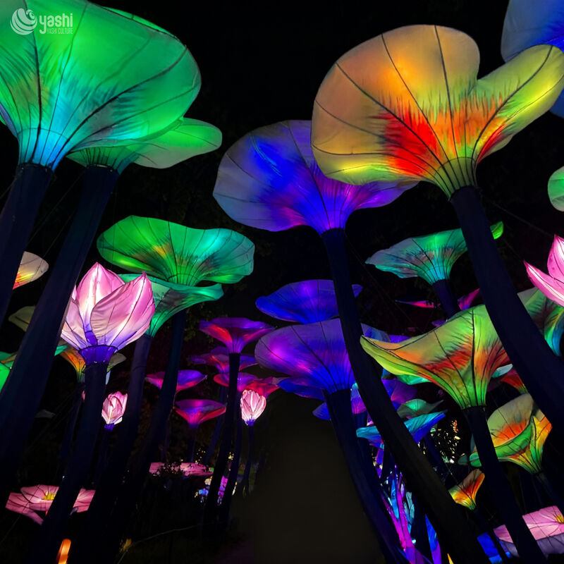 Custom Colorful Lotus & Lotus Leaf Path Lantern, LED Flower Light Decoration for Garden Walkway, Scenic Spot and Lantern Festival