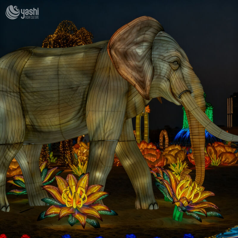 Custom Giant Elephant Lantern, Realistic Safari Animal LED Light Sculpture for Zoo Park Large‑Scale Light Festival
