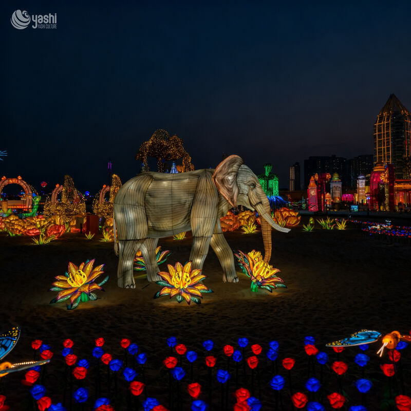 Custom Giant Elephant Lantern, Realistic Safari Animal LED Light Sculpture for Zoo Park Large‑Scale Light Festival