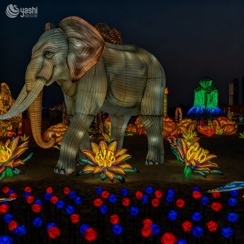 Custom Giant Elephant Lantern, Realistic Safari Animal LED Light Sculpture for Zoo Park Large‑Scale Light Festival
