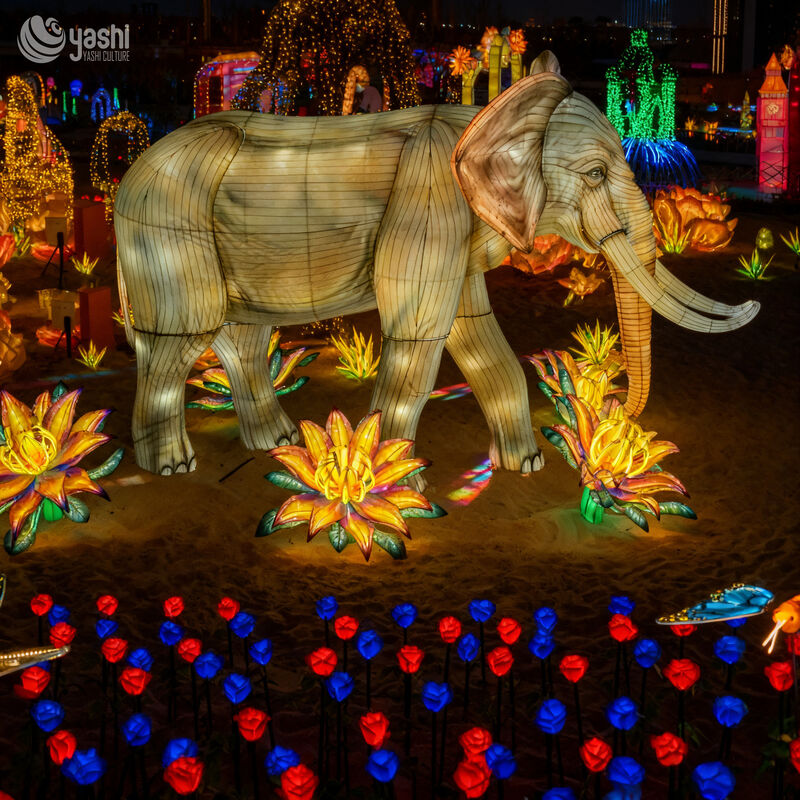 Custom Giant Elephant Lantern, Realistic Safari Animal LED Light Sculpture for Zoo Park Large‑Scale Light Festival