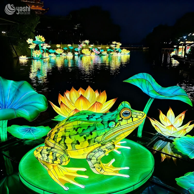 Custom Frog & Lotus Lantern Set, Water‑Surface Aquatic Animal LED Light Sculpture For Lake Pond Park Light Festival