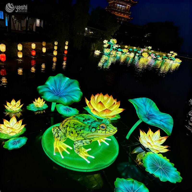 Custom Frog & Lotus Lantern Set, Water‑Surface Aquatic Animal LED Light Sculpture For Lake Pond Park Light Festival