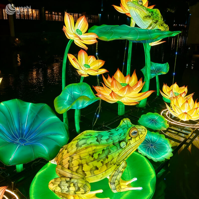 Custom Frog & Lotus Lantern Set, Water‑Surface Aquatic Animal LED Light Sculpture For Lake Pond Park Light Festival