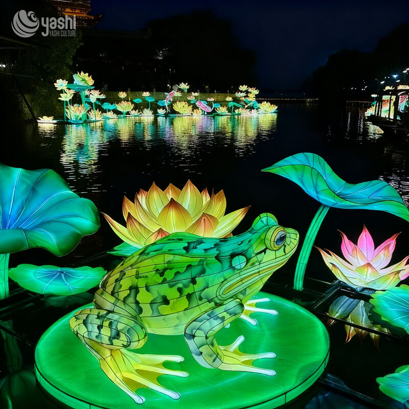 Custom Frog & Lotus Lantern Set, Water‑Surface Aquatic Animal LED Light Sculpture For Lake Pond Park Light Festival
