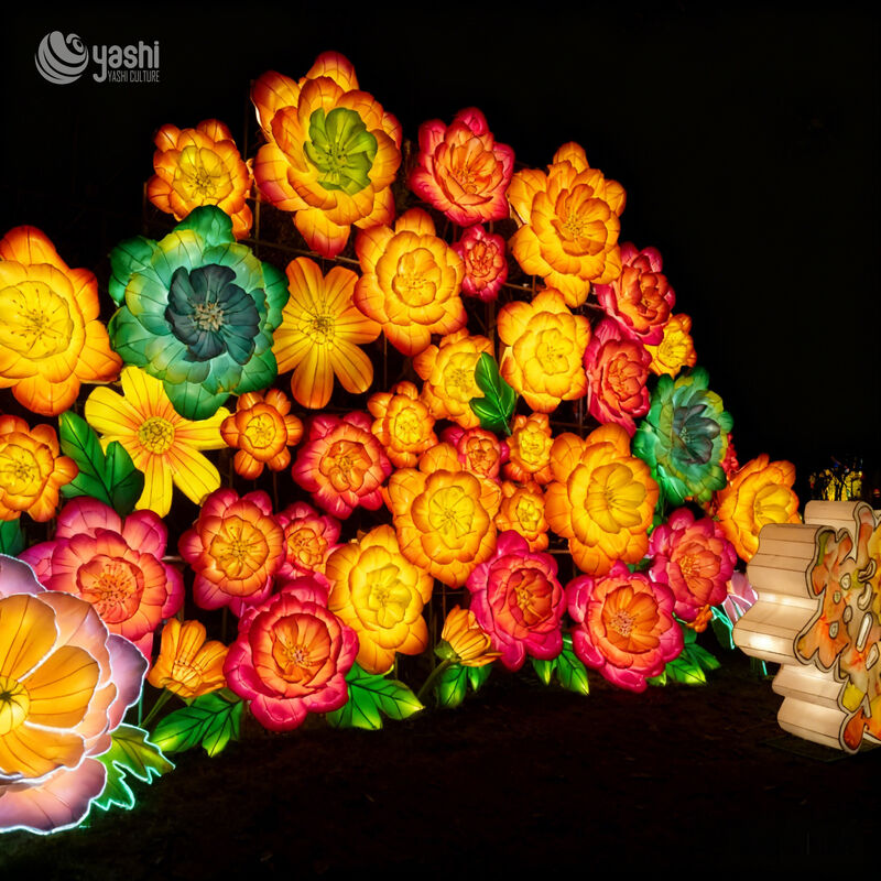 Custom Giant Peony Flower Lantern, Large LED Floral Light Sculpture for Festival Park Decoration