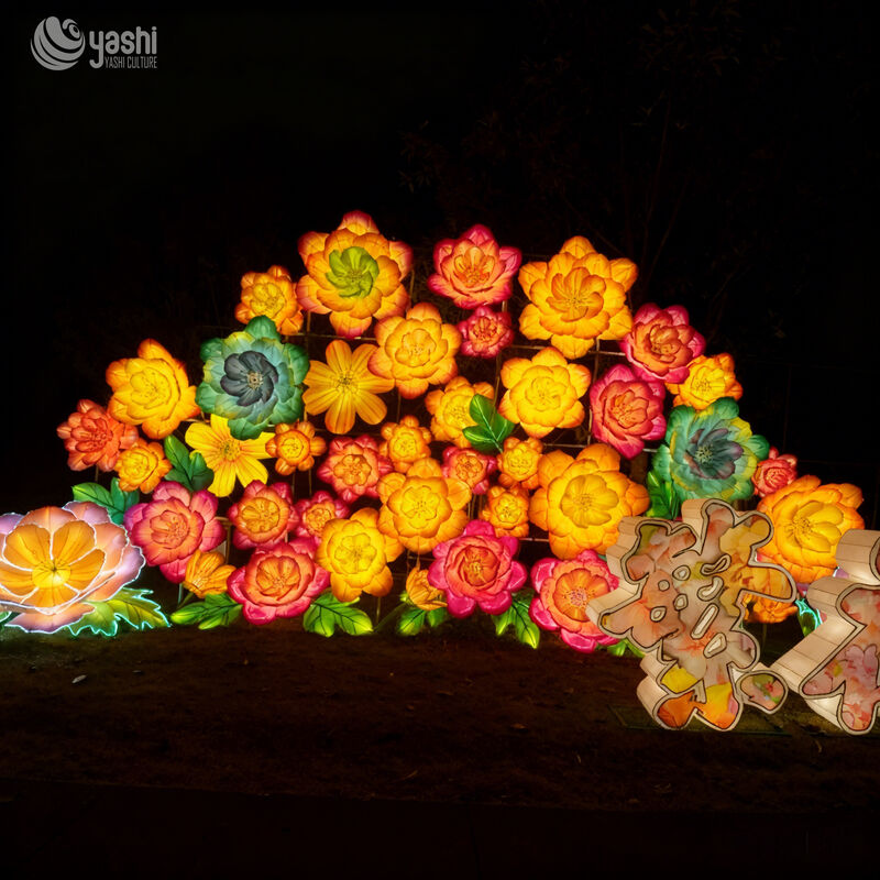 Custom Giant Peony Flower Lantern, Large LED Floral Light Sculpture for Festival Park Decoration