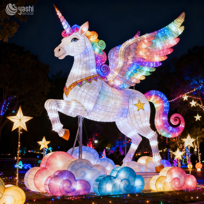 Custom Fantasy Unicorn LED Lantern, Large Mythical Animal Light Sculpture for Theme Park & Carnival Light Festival