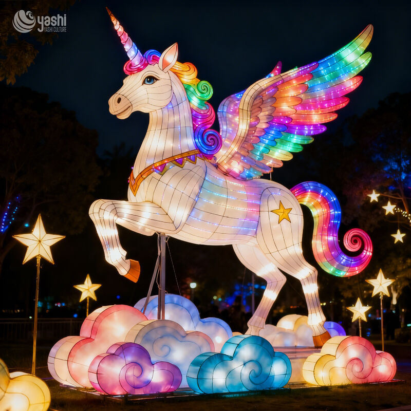 Custom Fantasy Unicorn LED Lantern, Large Mythical Animal Light Sculpture for Theme Park & Carnival Light Festival
