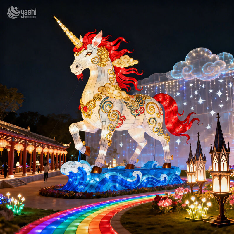Custom Fantasy Unicorn LED Lantern, Large Mythical Animal Light Sculpture for Theme Park & Carnival Light Festival