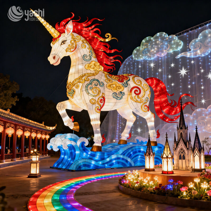 Custom Fantasy Unicorn LED Lantern, Large Mythical Animal Light Sculpture for Theme Park & Carnival Light Festival