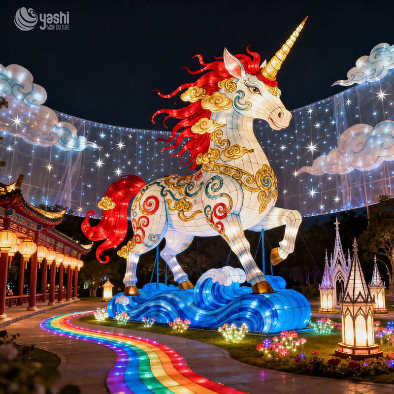 Custom Fantasy Unicorn LED Lantern, Large Mythical Animal Light Sculpture for Theme Park & Carnival Light Festival