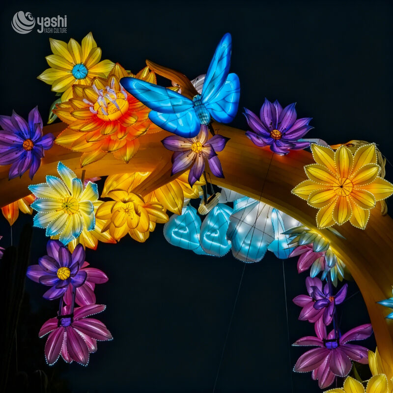 Custom Giant Flower & Butterfly Arch LED Lantern, Floral Butterfly Entrance Light Sculpture for Lantern Festival