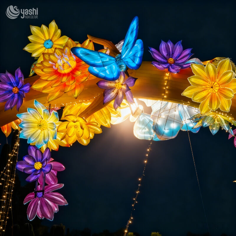 Custom Giant Flower & Butterfly Arch LED Lantern, Floral Butterfly Entrance Light Sculpture for Lantern Festival