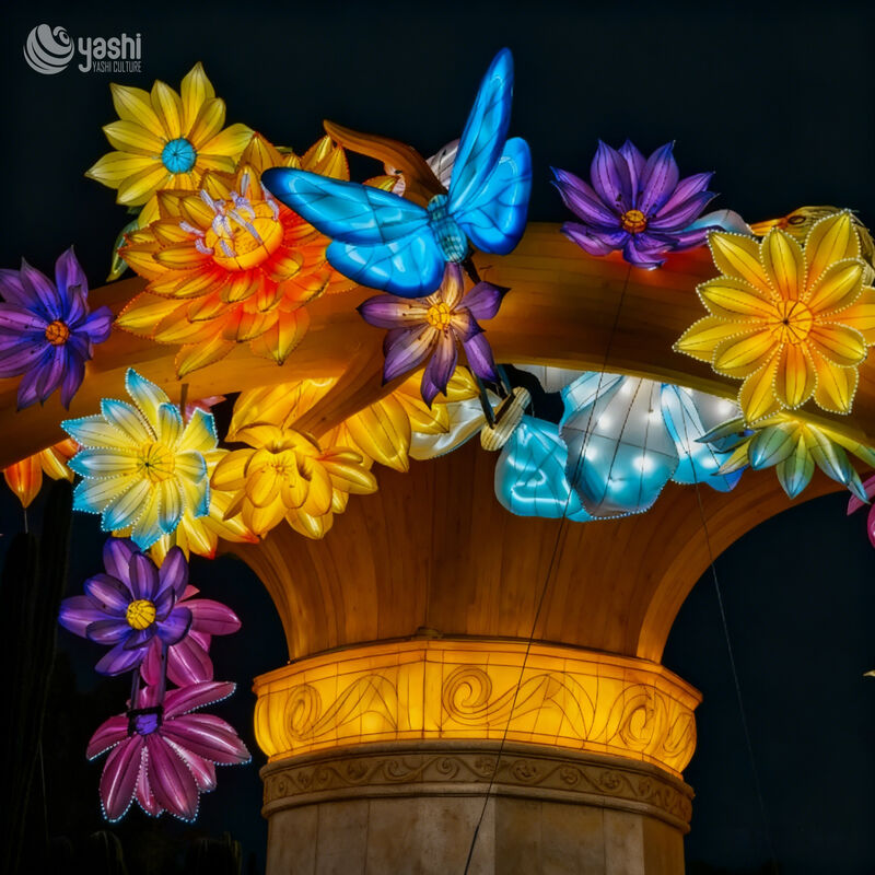 Custom Giant Flower & Butterfly Arch LED Lantern, Floral Butterfly Entrance Light Sculpture for Lantern Festival