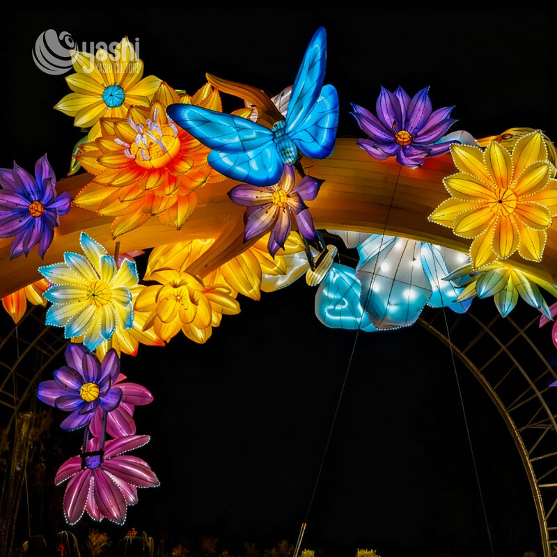 Custom Giant Flower & Butterfly Arch LED Lantern, Floral Butterfly Entrance Light Sculpture for Lantern Festival