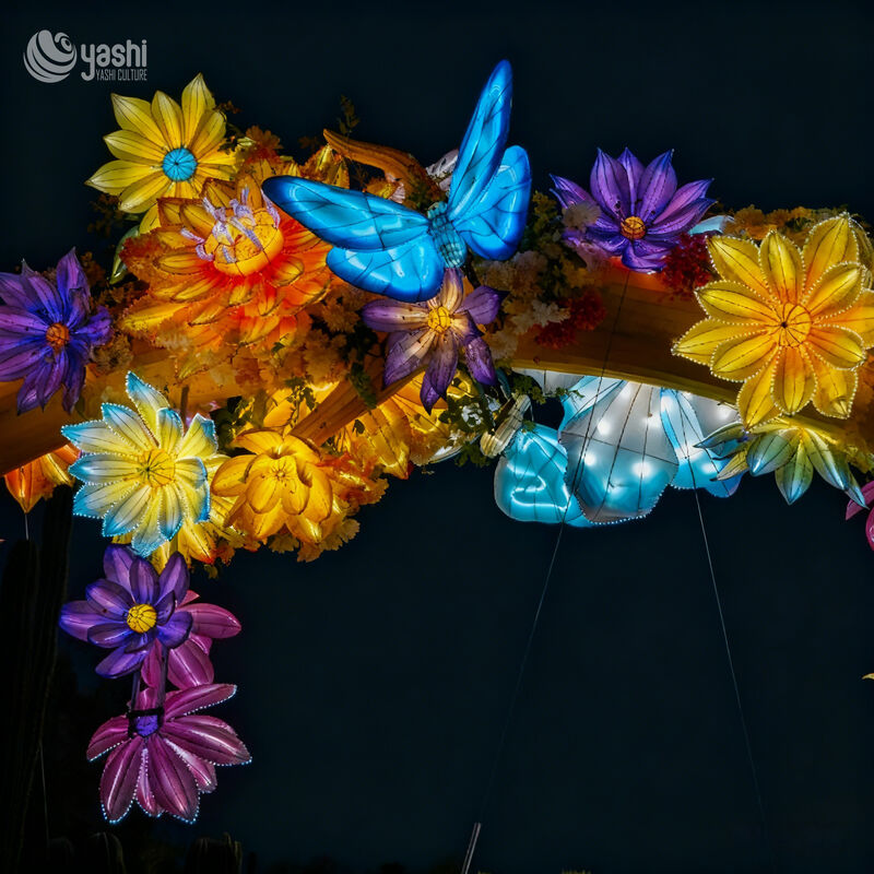 Custom Giant Flower & Butterfly Arch LED Lantern, Floral Butterfly Entrance Light Sculpture for Lantern Festival