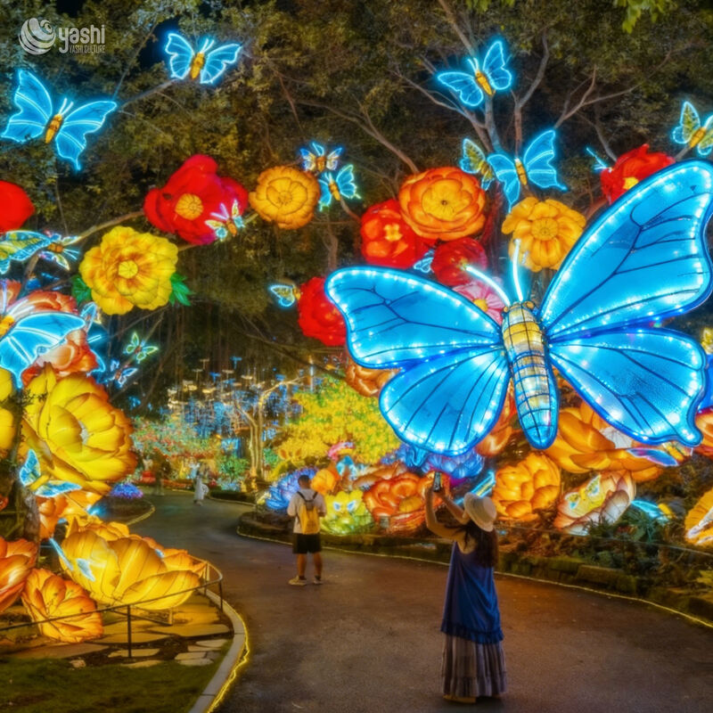 Custom Giant Flower & Butterfly LED Lantern Archway, Floral Butterfly Passage Light Sculpture for Garden Light Festival