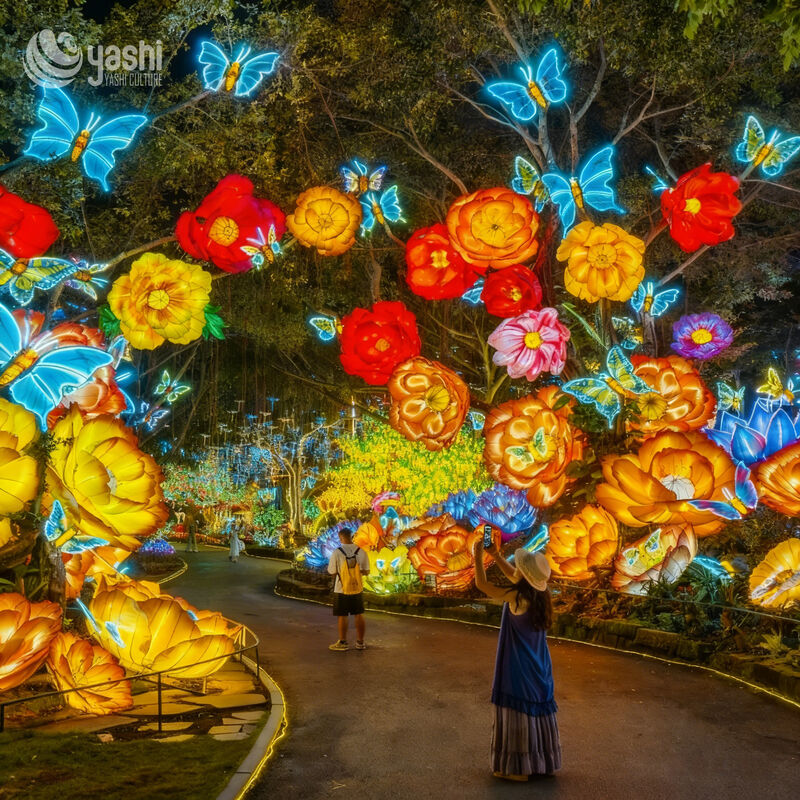 Custom Giant Flower & Butterfly LED Lantern Archway, Floral Butterfly Passage Light Sculpture for Garden Light Festival