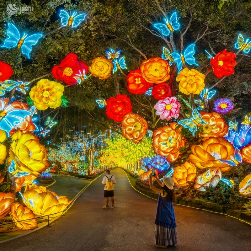 Custom Giant Flower & Butterfly LED Lantern Archway, Floral Butterfly Passage Light Sculpture for Garden Light Festival