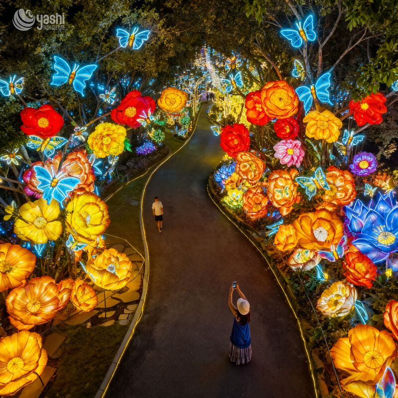 Custom Giant Flower & Butterfly LED Lantern Archway, Floral Butterfly Passage Light Sculpture for Garden Light Festival
