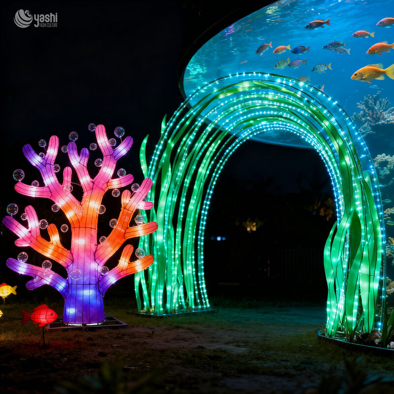 Ocean Theme Lantern Decorations Coral Seaweed LED String Lights for Chinese New Year Outdoor Decor