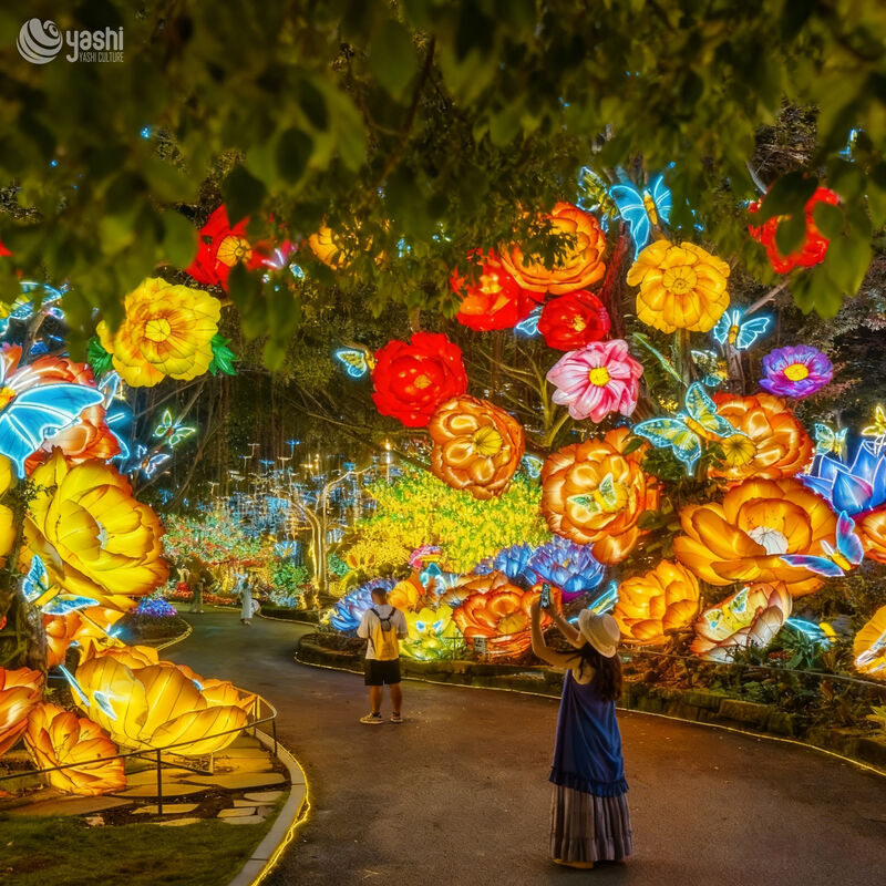 Custom Giant Flower & Butterfly LED Lantern Archway, Floral Butterfly Passage Light Sculpture for Garden Light Festival