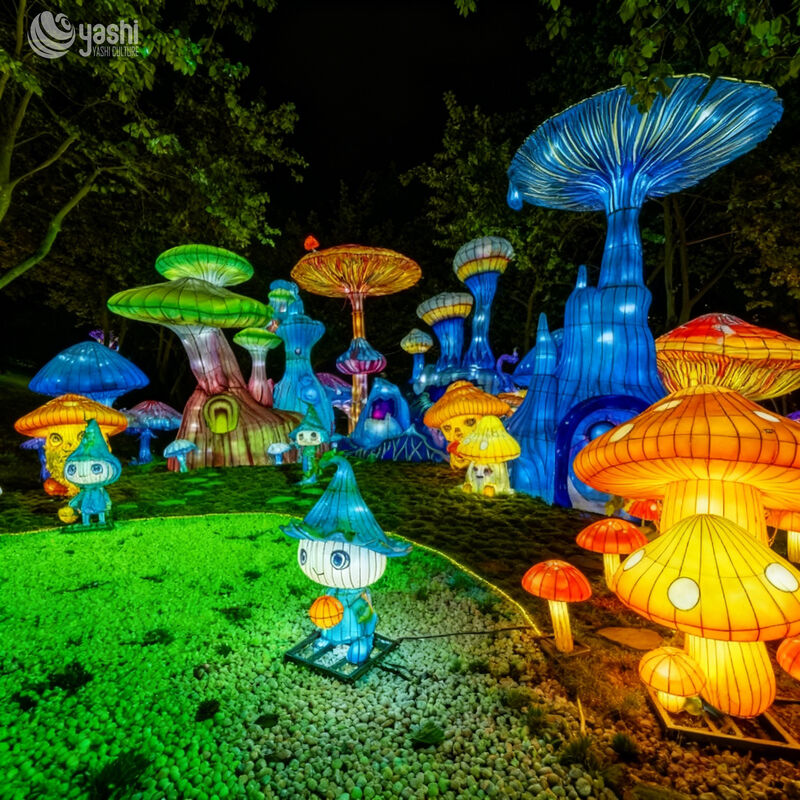Phong cách Phantasy Mushroom Forest Đèn đèn LED cài đặt, Nhân vật truyện tranh truyện cổ tích điêu khắc ánh sáng cho lễ hội ánh sáng chủ đề gia đình