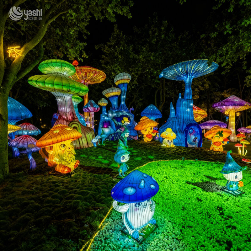 Phong cách Phantasy Mushroom Forest Đèn đèn LED cài đặt, Nhân vật truyện tranh truyện cổ tích điêu khắc ánh sáng cho lễ hội ánh sáng chủ đề gia đình