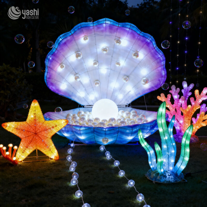 Bộ đèn lồng LED hình vỏ sò, ngọc trai, sao biển, san hô tùy chỉnh, Tác phẩm điêu khắc ánh sáng chủ đề thế giới dưới nước