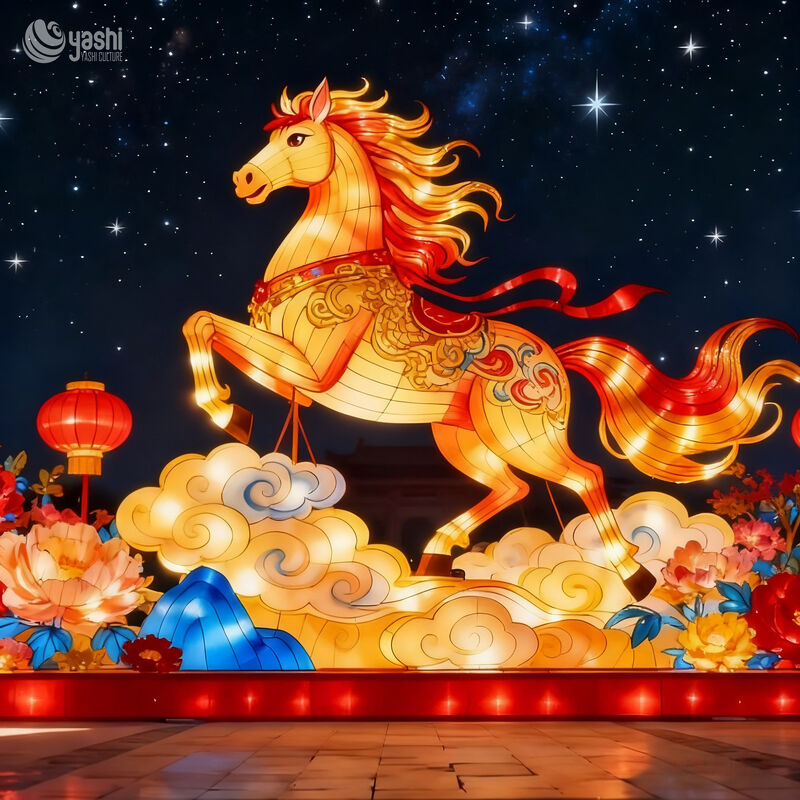 Custom Pegasus Lantern, Large Mythical Winged Horse LED Light Sculpture With Cloud Base for Chinese Festival & Theme Park Light Show