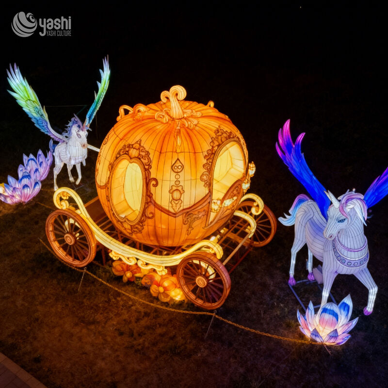 Custom Photo‑Op Pumpkin Carriage Lantern, Cinderella Pegasus Horse‑Drawn Carriage LED Light Sculpture
