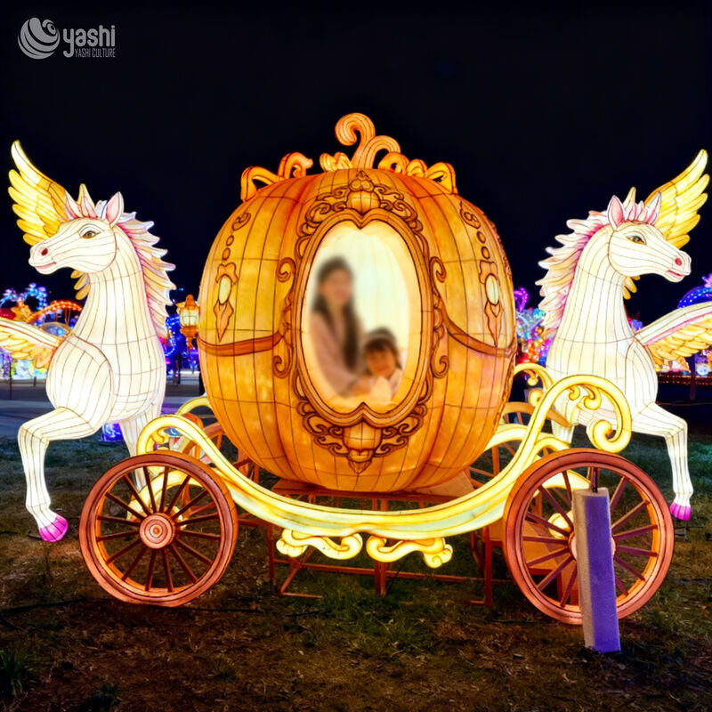 Custom Photo‑Op Pumpkin Carriage Lantern, Cinderella Pegasus Horse‑Drawn Carriage LED Light Sculpture