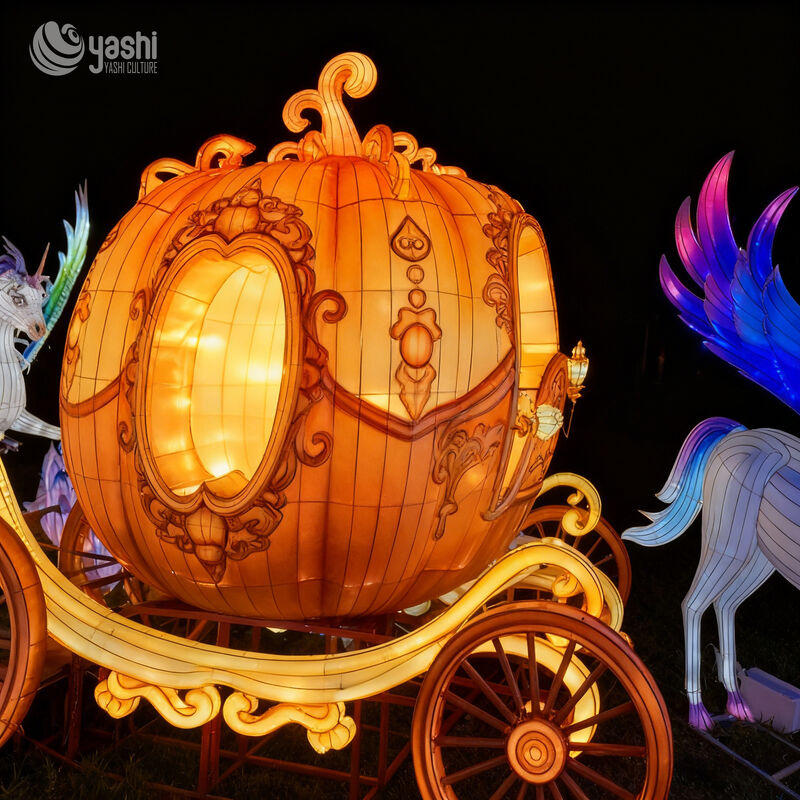 Custom Photo‑Op Pumpkin Carriage Lantern, Cinderella Pegasus Horse‑Drawn Carriage LED Light Sculpture
