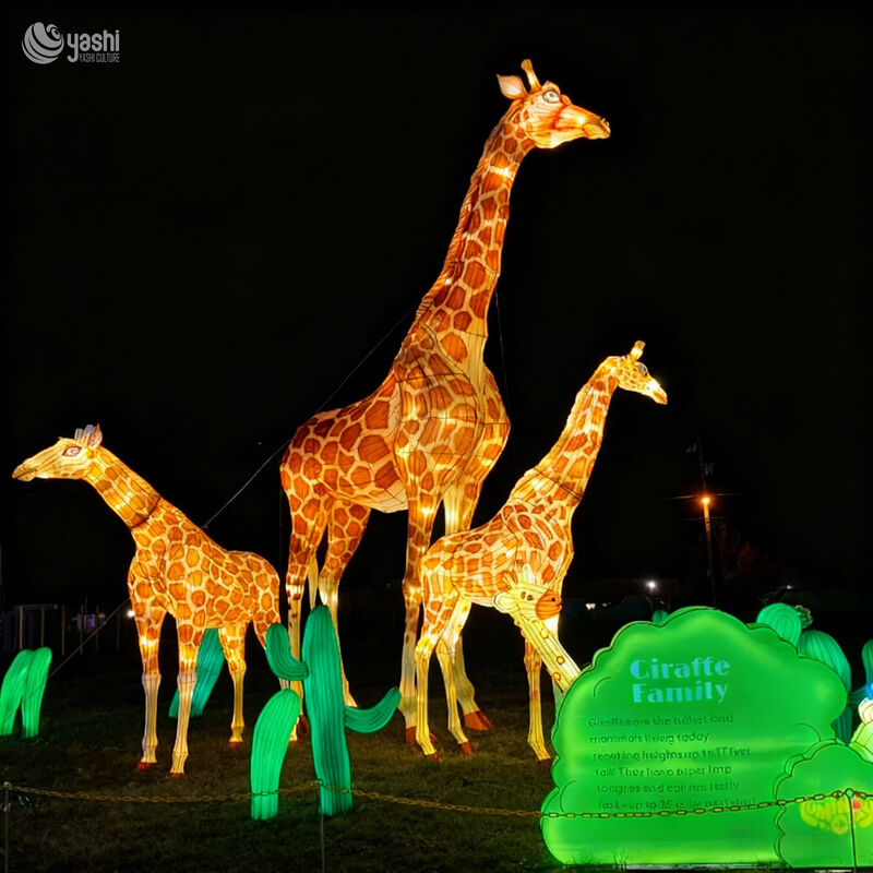 Custom Giraffe Family LED Lantern Set, Safari Animal Light Sculpture for Outdoor Zoo & Theme Park Lantern Show