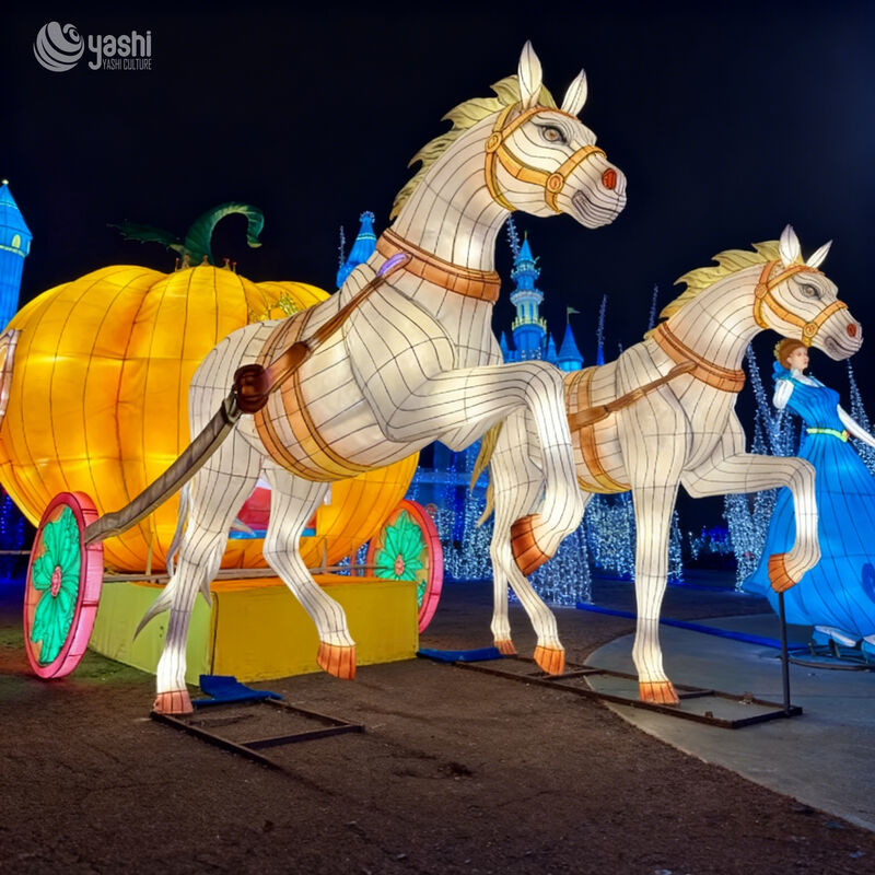 Custom Cinderella Pumpkin Carriage Lantern Set, Fairy Tale Horse‑Drawn Carriage LED Light Sculpture