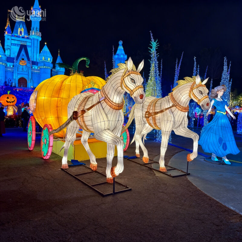 Custom Cinderella Pumpkin Carriage Lantern Set, Fairy Tale Horse‑Drawn Carriage LED Light Sculpture