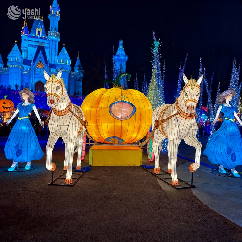 Custom Cinderella Pumpkin Carriage Lantern Set, Fairy Tale Horse‑Drawn Carriage LED Light Sculpture