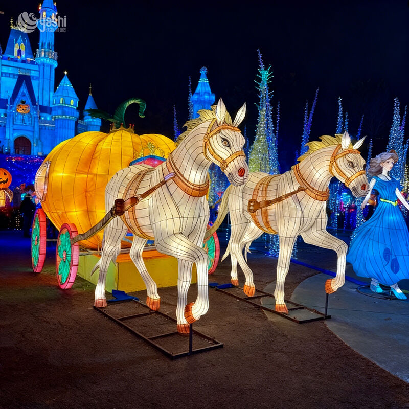 Custom Cinderella Pumpkin Carriage Lantern Set, Fairy Tale Horse‑Drawn Carriage LED Light Sculpture