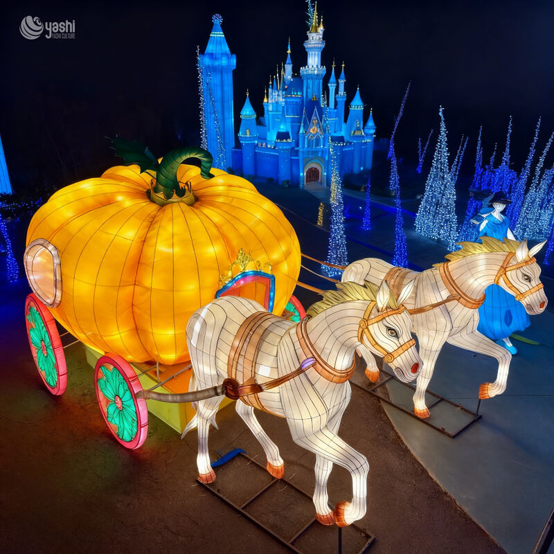 Custom Cinderella Pumpkin Carriage Lantern Set, Fairy Tale Horse‑Drawn Carriage LED Light Sculpture
