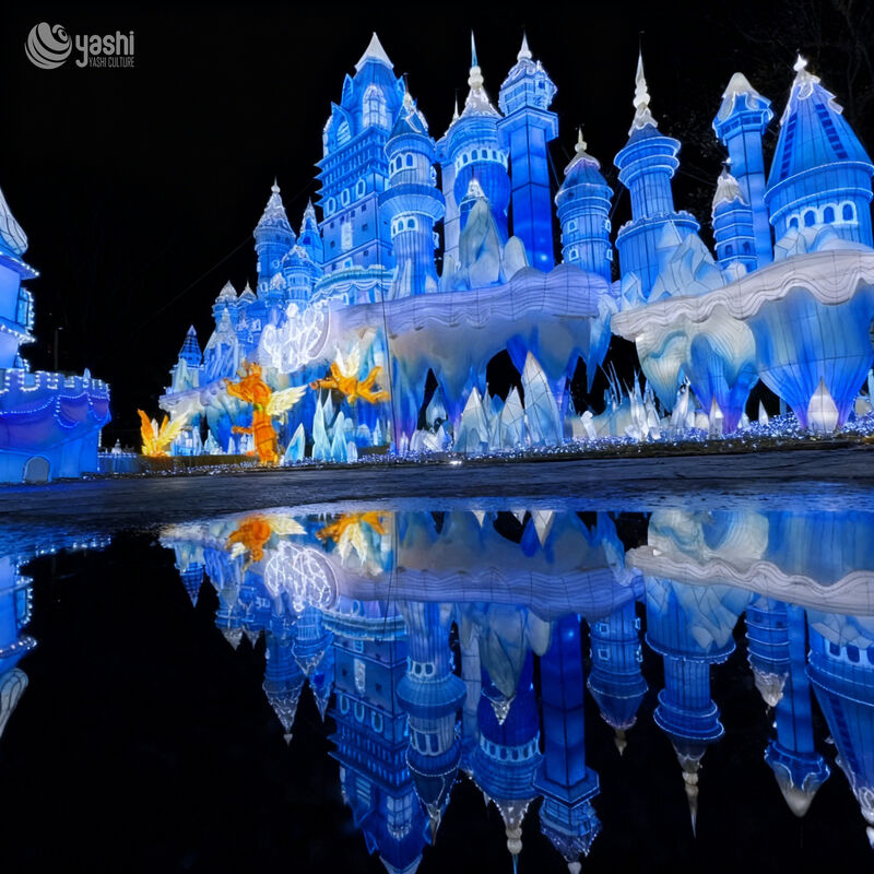 Custom Giant Ice Castle Zigong Lantern Scene, Frozen‑Style Fantasy Castle LED Light Sculpture with Slide, Waterproof Outdoor Winter Holiday Light Installation