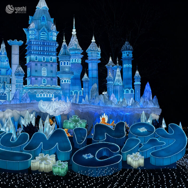 Custom Giant Ice Castle Zigong Lantern Scene, Frozen‑Style Fantasy Castle LED Light Sculpture with Slide, Waterproof Outdoor Winter Holiday Light Installation