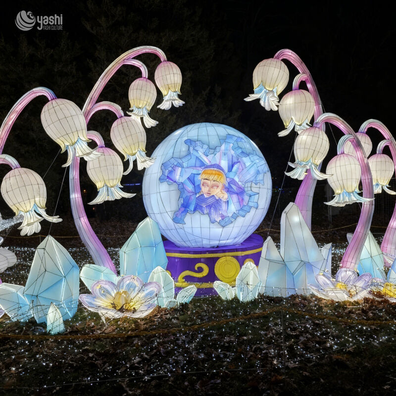 Custom Ice Crystal Ball & Bell‑Shaped Flower LED Lantern Installation, Fairy Tale Winter Theme Light Sculpture for Park Light Festival