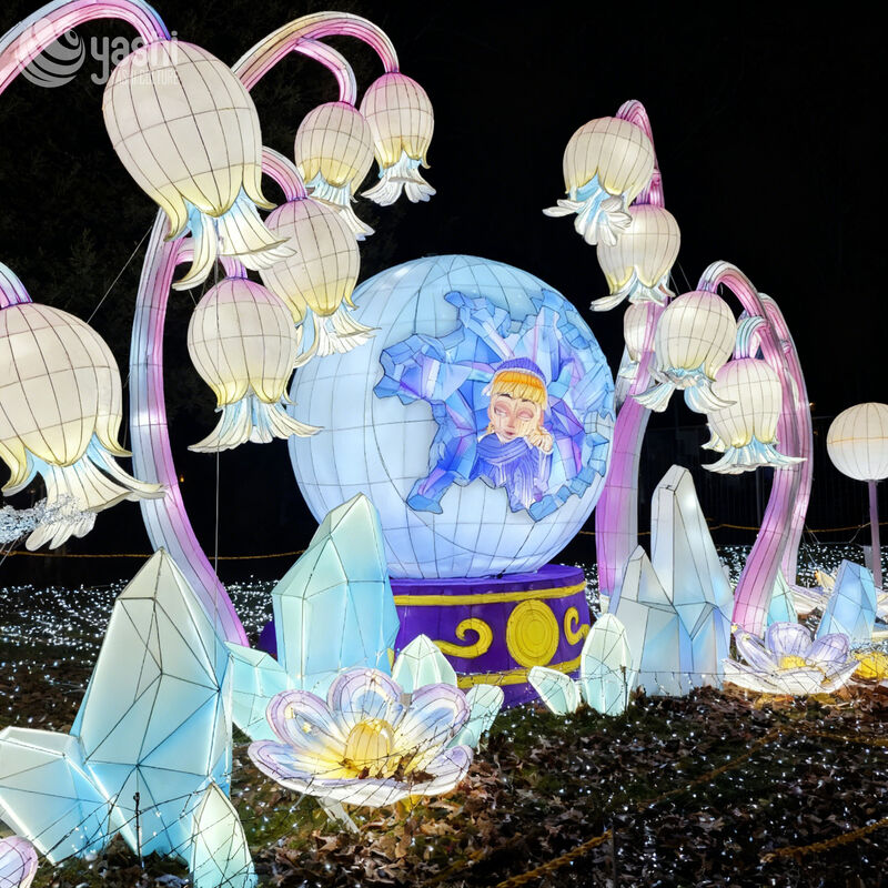Custom Ice Crystal Ball & Bell‑Shaped Flower LED Lantern Installation, Fairy Tale Winter Theme Light Sculpture for Park Light Festival