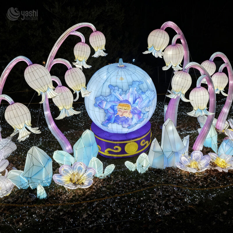 Custom Ice Crystal Ball & Bell‑Shaped Flower LED Lantern Installation, Fairy Tale Winter Theme Light Sculpture for Park Light Festival