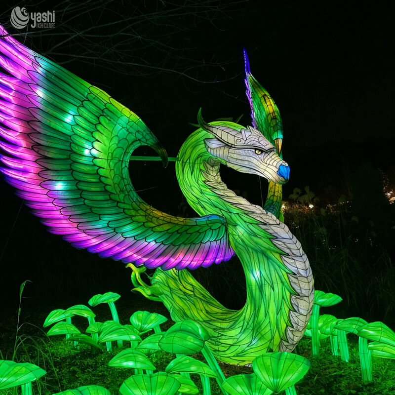 Custom Winged Dragon Lantern, Large Fantasy Mythical Creature LED Light Sculpture for Theme Park & Night Light Festival
