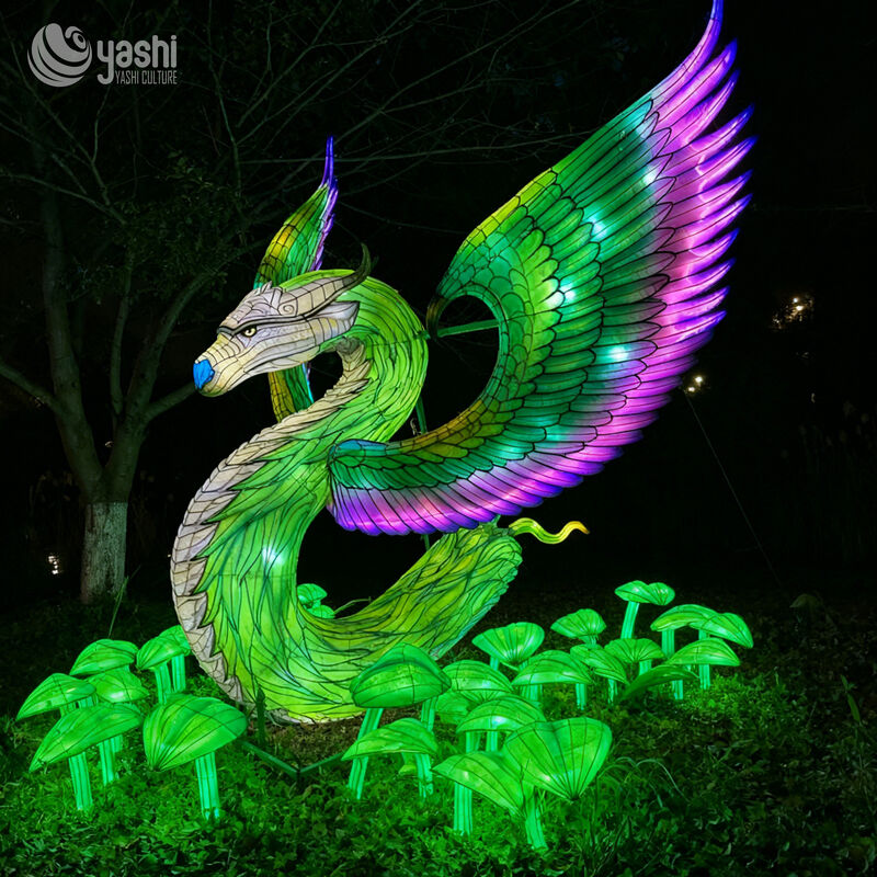 Custom Winged Dragon Lantern, Large Fantasy Mythical Creature LED Light Sculpture for Theme Park & Night Light Festival
