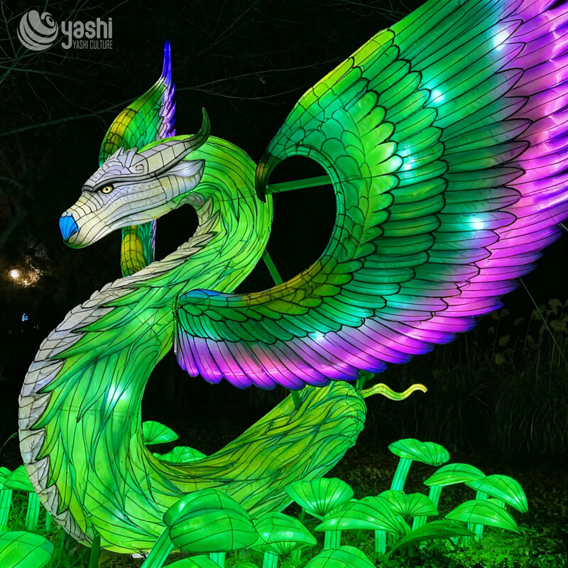 Custom Winged Dragon Lantern, Large Fantasy Mythical Creature LED Light Sculpture for Theme Park & Night Light Festival